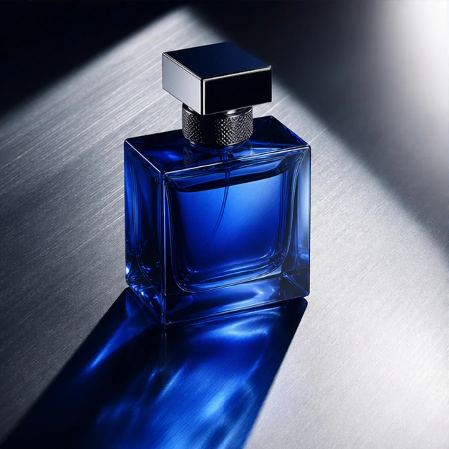 Premium cobalt fragrance product advertising concept